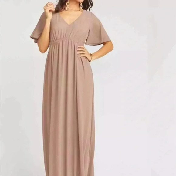 NWT Show Me Your Mumu Emily Empire Maxi Dress Soft Beige Chiffon Medium and 2X - Picture 3 of 10